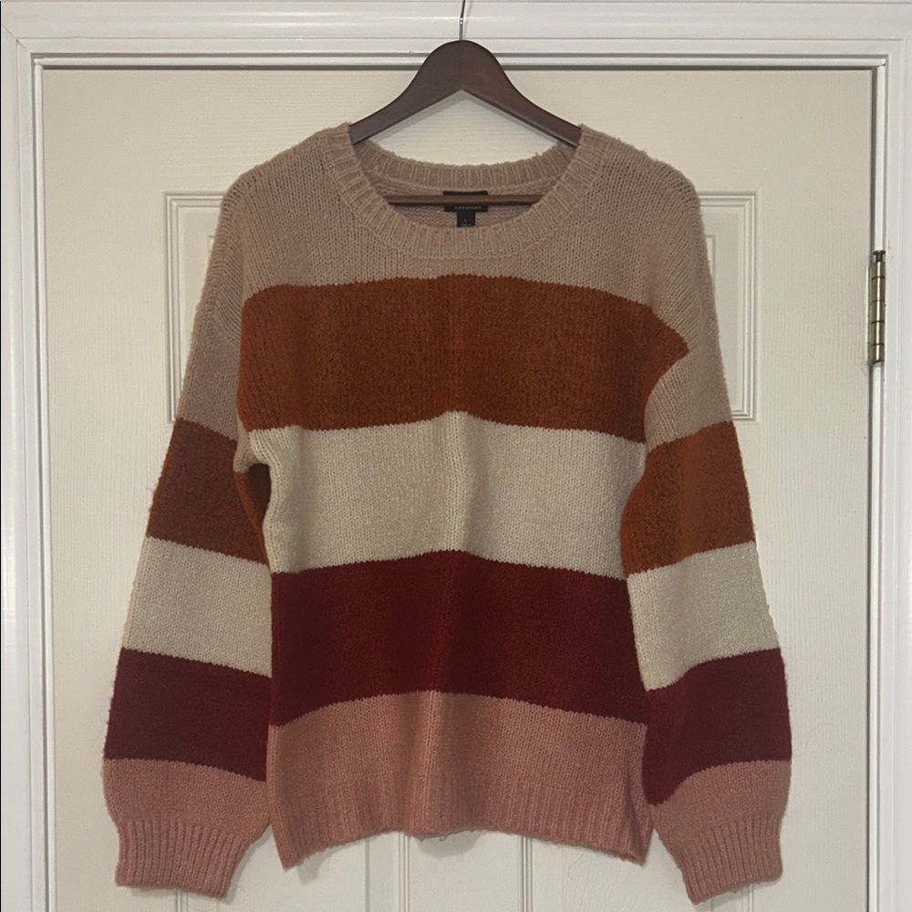 a.n.a Women's Striped Crew Neck Sweater - Pink, Red, Cream, Brown